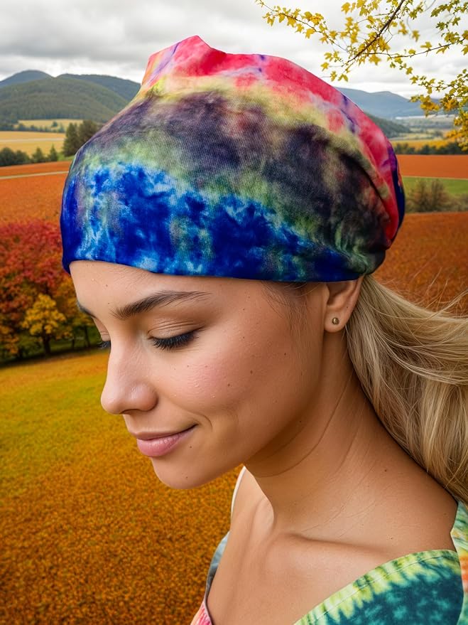 1 Pack Boho Headbands Stretch Paisley Print Bandana Headband Criss Cross Hair Bands Knotted Head Wrap Yoga Daily for Women and Girls (Vivid Color 2)