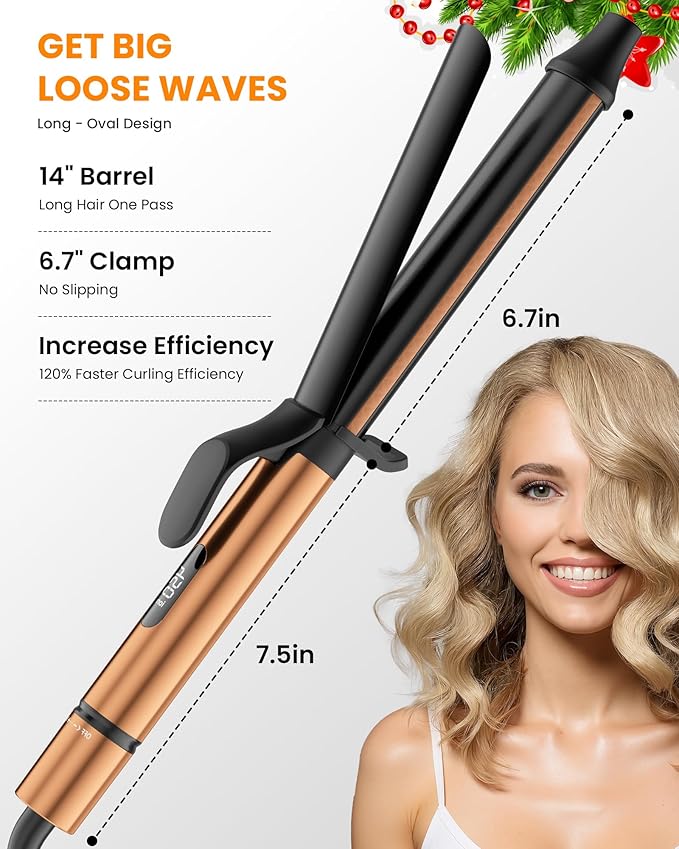 1.25 inch Long Barrel Curling Iron, Extra-Long Curling Wand with 8 Heat Settings, Ceramic Curling Iron for Smooth and Lasting Styling,Suitable for All Hair Types, Dual Voltage Damage-Free Styling