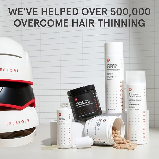 iRestore Advanced Hair Growth Supplement for Women with Lustriva, Hair Vitamins for Faster Hair Regrowth, Best for Hair Loss and Thinning, 1 Month Supply - 1 Count (Pack of 1) - Black