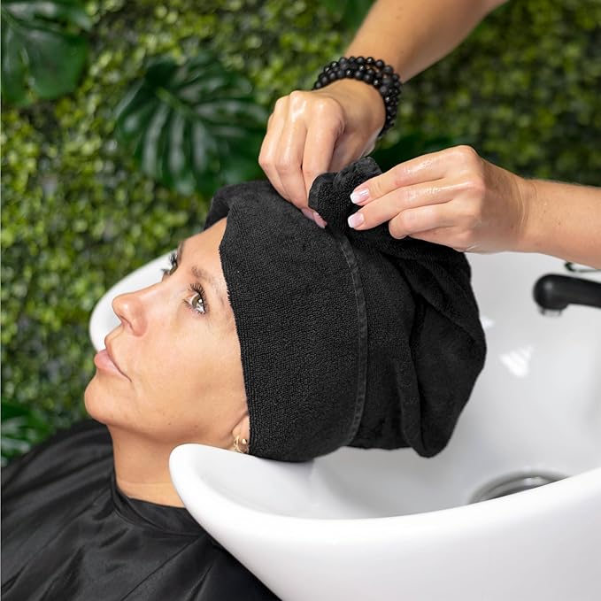 12 Pack Luxury Salon Towels, 100% Ringspun Cotton Comfort, Not Bleach Proof Highly Absorbent Barber Towels (25 x 15) Hair Towel Wrap for Women, Hand, Gym, Beauty, Spa & Home Hair Care – Black