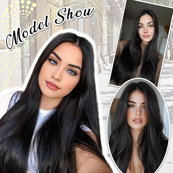 Vigorous Black Hair Extension Straight 22Inch Straight Clip in Hair Extensions 4PCS Natural Thick Synthetic Hairpieces for Women