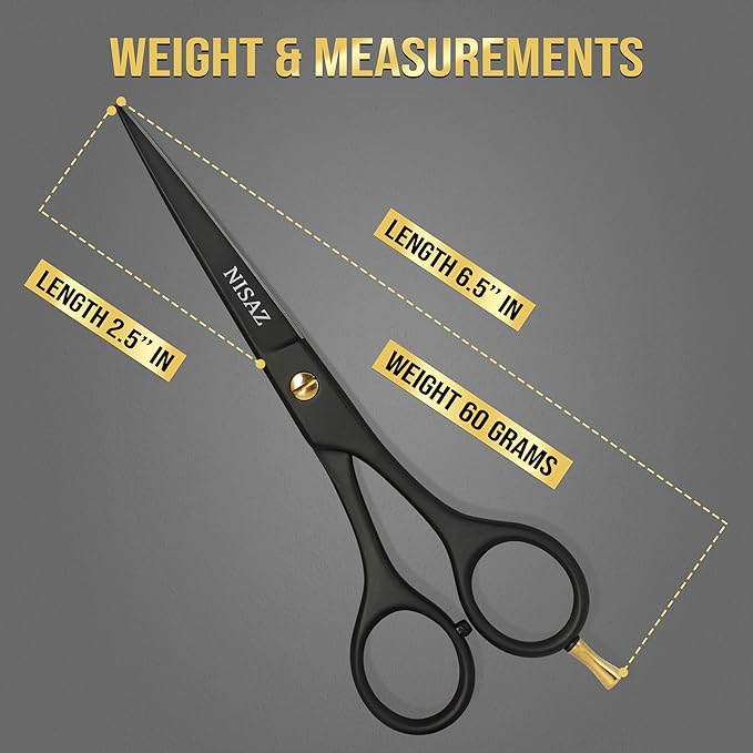 6.5 Inches Professional Hair Scissors with PU Leather Pouch, Smooth & Sharp Barber Scissor, Hair Cutting Scissors for Home or Salon Use – Ideal Hair Shears (Black, 6.5 Inches)