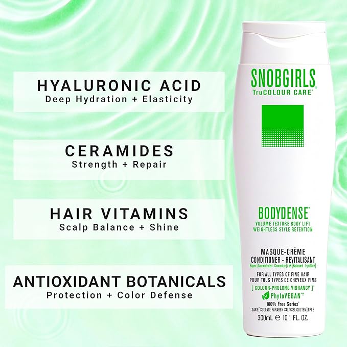 Volumizing Conditioner for Fine or Limp Hair – Lightweight, Vegan, Color Safe Formula with Ceramides & Botanical Oils – Adds Volume, Bounce & Shine – SNOBGIRLS BODYDENSE – 10.1 fl oz