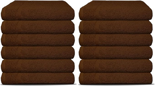 12 Pack Luxury Salon Towels, 100% Ringspun Cotton Comfort, Not Bleach Proof Highly Absorbent Barber Towels (27 x 16) Hair Towel Wrap for Women, Hand, Gym, Beauty, Spa & Home Hair Care – Brown