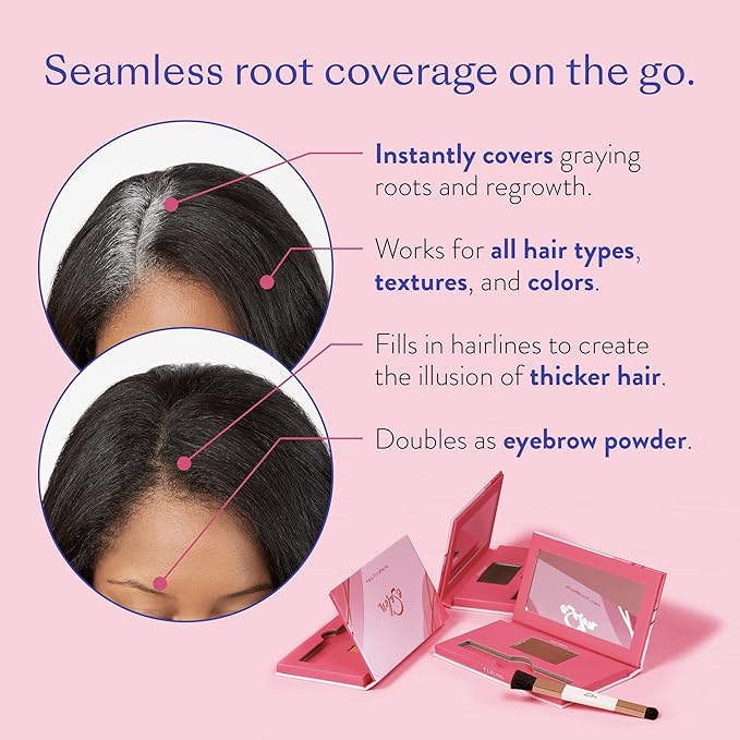eSalon Root Touch Up + Brow Powder, Conceal & Cover (Medium Brunette) - Hairline Powder for Women - Scalp Concealer & Filler for Thinning & Gray Hair Coverage - Creates Thicker & Fuller-Looking Hair