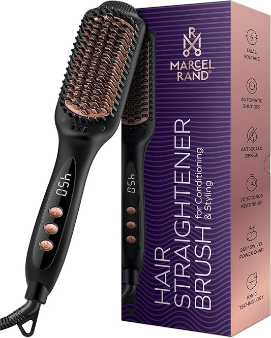 Professional Dual Voltage Hair Straightener Brush, Hair Straightening Brush w/Ions for Healthy, Anti Frizz, Flat Iron Comb w/ 16 Temps, Fast Heating, Styling Hot Dryer for Women