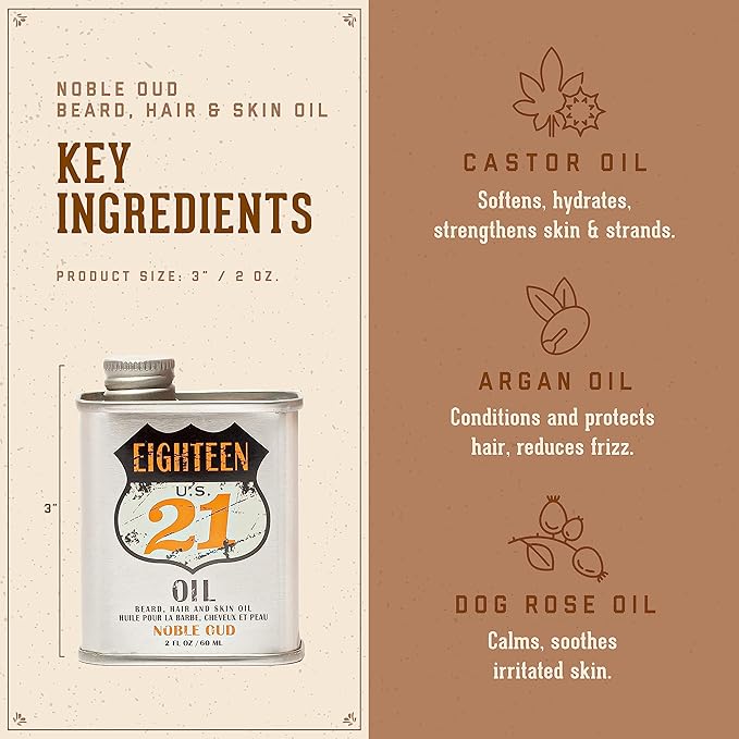 18.21 Man Made Noble Oud & Absolute Mahogany Beard, Hair & Skin Oil 2-Set Bundle, All Hair & Skin Types for Men, Strengthens and Moisturizes in a Manly Aroma