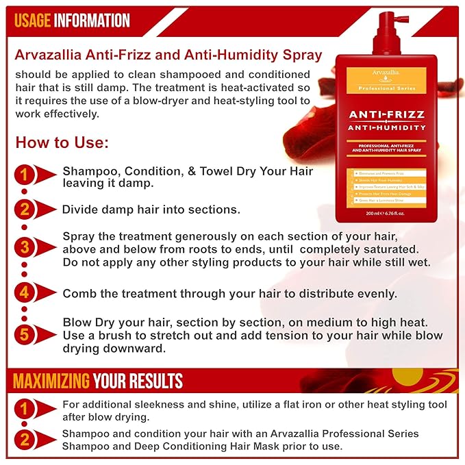 Arvazallia Antifrizz and Antihumidity Hair Spray - Professional Frizz Control, Anti-humidity, Heat Protectant, and Shine Serum