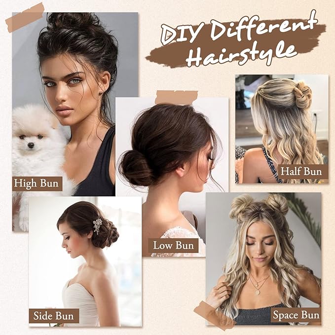 BARSDAR 100% Human Hair Bun Extension - Human Hair Messy Bun Hair Pieces Blonde Hair Bun Extensions for Women - Real Human Hair Bun Scrunchies Updo Chignons Daily - Caramel & Bleach Blonde
