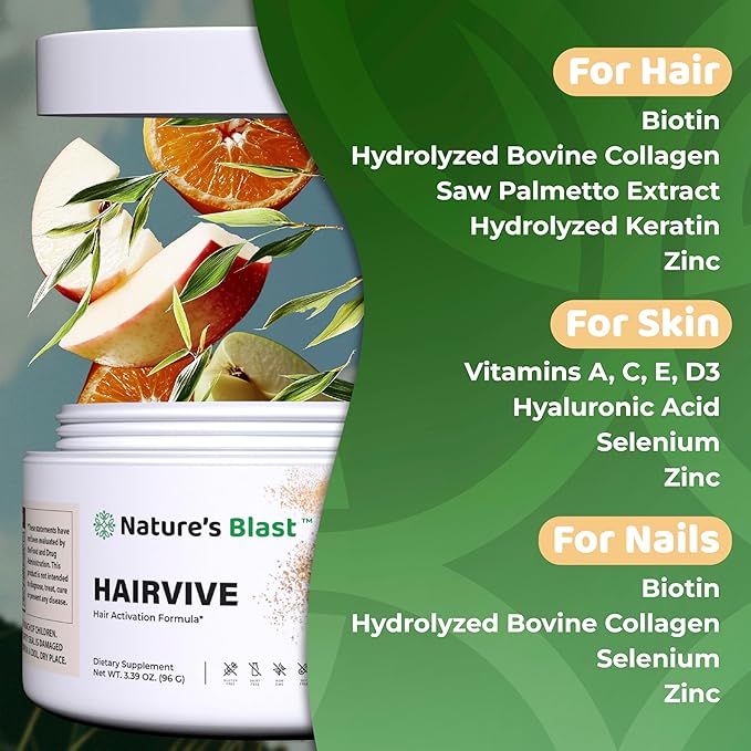 HairVive Hair Supplements for Hair Growth - Hair Vitamins for Women & Men - with Biotin, Collagen, Keratin, Hyaluronic Acid, Zinc, Selenium & More - 3.39 Oz - 30 Servings - Apple Pie Flavor