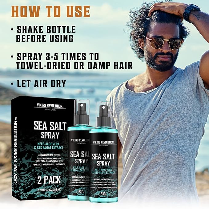 Viking Revolution Sea Salt Spray for Hair Men - Hair Texturizing Sprays with Kelp, Aloe Vera & Red Algae Extract - Surf Sprays to Add Volume and Texture- Sea Salt for Men Beach Hair Spray (2 pack)