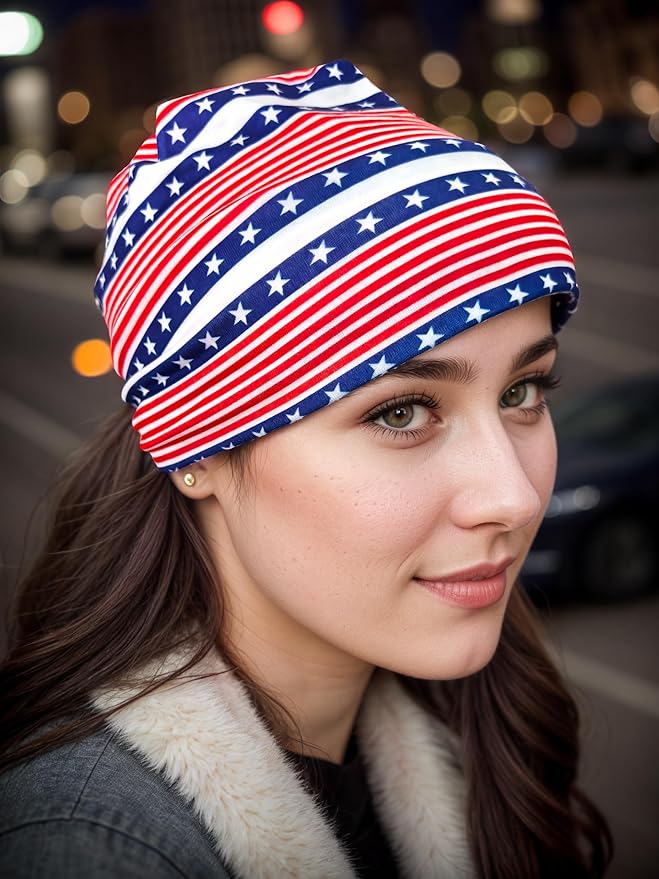 1 Pack Boho Headbands Stretch Paisley Print Bandana Headband Criss Cross Hair Bands Knotted Head Wrap Yoga Daily for Women and Girls (Blue Flag)