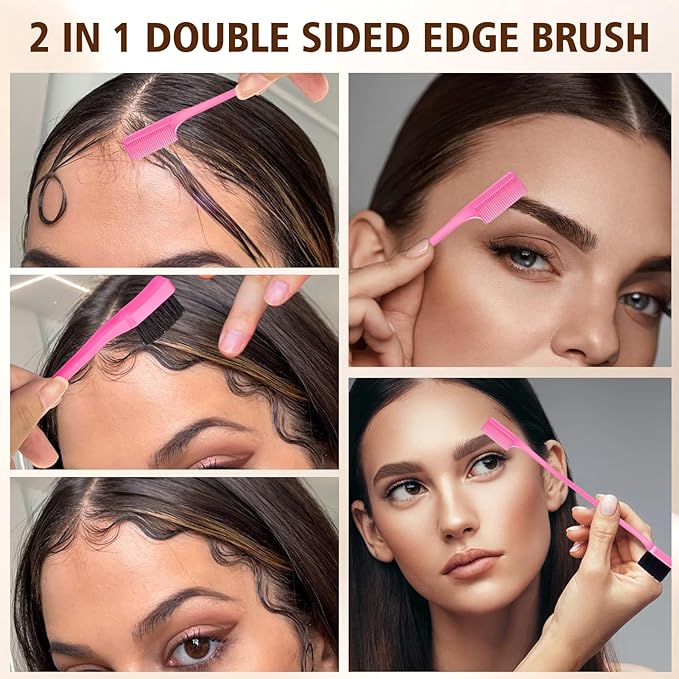 Boar Bristle Slick Back Hair Brush for Smooth Flyaways, Frizz, Sleek Ponytail, Buns and Edge Baby Hair, Teasing | Hair Comb, Edge Brush, Teasing Brush Styling Accessories for Girls, Kids, Women & Men