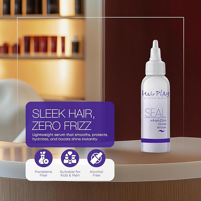 Hair Play SEAL Hair Serum for Frizzy and Damaged Hair - Anti Frizz Hair Oil with Heat Protectant Serum for Women & Men - Lightweight Smoothing Hair Serum for Shiney Hair - Hair Moisturizer Oil - 2oz