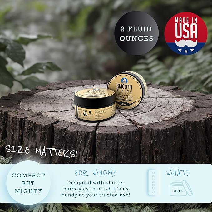 Smooth Viking Hydrating Fiber Cream for Men - Hair Cream for Men, Hair Gel for Men, Mens Hair Products, Mens Hair Paste, Styling Cream Men - Made in USA, 2oz