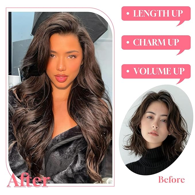 Vigorous Clip in Hair Extensions 20Inch Light Brown Hair Extensions Clip Ins 4Pcs Long Wavy Soft Synthetic Hairpieces for Women