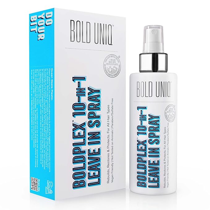 BOLD UNIQ Boldplex Heat Thermal Protectant -10-in-1 Leave in Treatment Spray For Frizzy, Dry, Damaged, Colored, Broken, Curly and Bleached Hair Types- Paraben and Sulfate-Free, 5.9 Fl.Oz