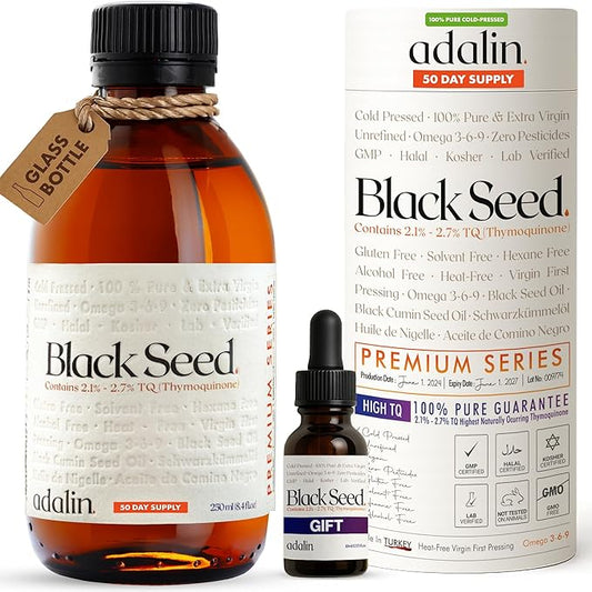 adalin Black Seed Oil Liquid 8.4 fl oz | Nigella Sativa Seed Oil | High Thymoquinone | Cold Pressed | Glass Bottle | Blackseed | Vegan | Gluten Free