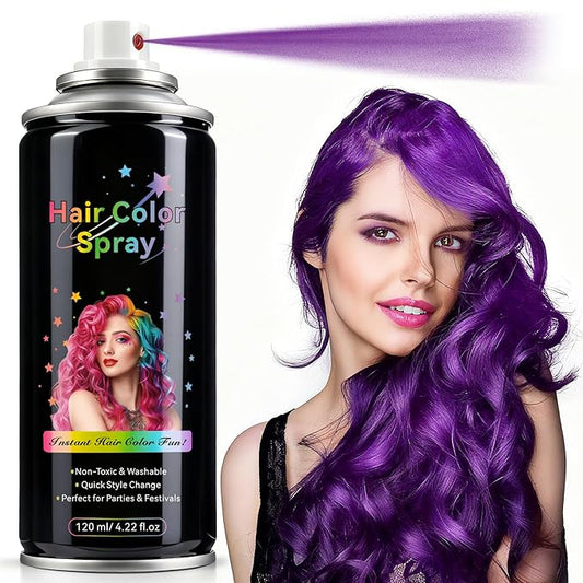 Temporary Hair Spray Color for Kids Women - One-Time Use Green Hair Spray, Vegan and Cruelty-Free Semi-Permanent Hair Color Dye (120ML, Purple)