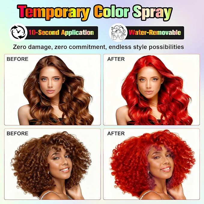 Temporary Hair Spray Color for Kids Women - One-Time Use Green Hair Spray, Vegan and Cruelty-Free Semi-Permanent Hair Color Dye (120ML, Fire Red)