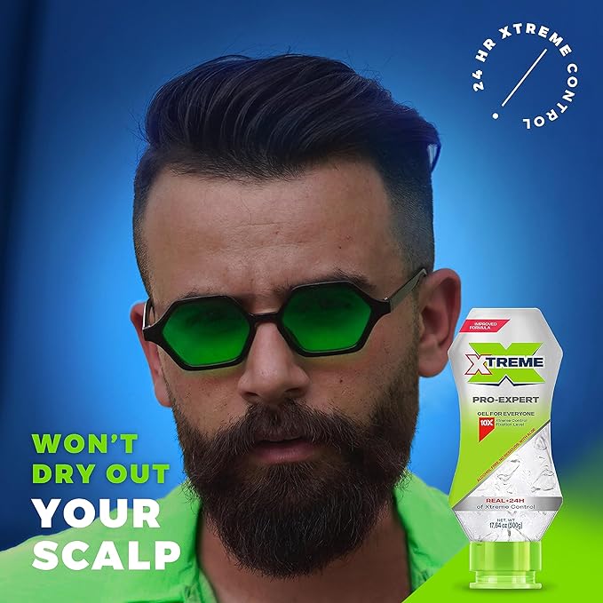 Xtreme Pro-Expert Clear Styling Hair Gel, Alcohol-Free 24-Hours Xtreme Control With Aloe Vera, 17.64 oz Squeeze Bottle (Pack of 12)