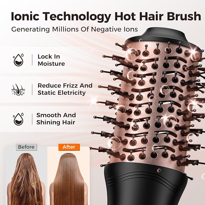 slopehill Mini Dual Voltage Hair Dryer Brush,1000 Watts Travel Hot Air Brush with European Plug, Ionic Hair Dryer and Styler for Women for Home & Salon, Oval Barrel 2 Heat & 2 Speed Settings