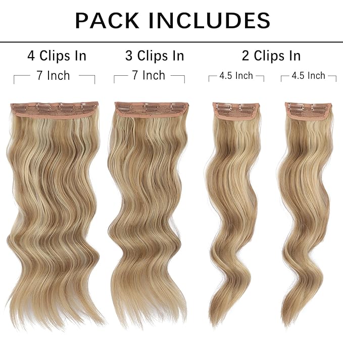 Vigorous Clip in Hair Extensions 4PCS Blonde mix Bleach Blonde Long Wavy Hairpieces 20Inch Hair Extensions Clip Ins Soft Synthetic Hairpieces for Women