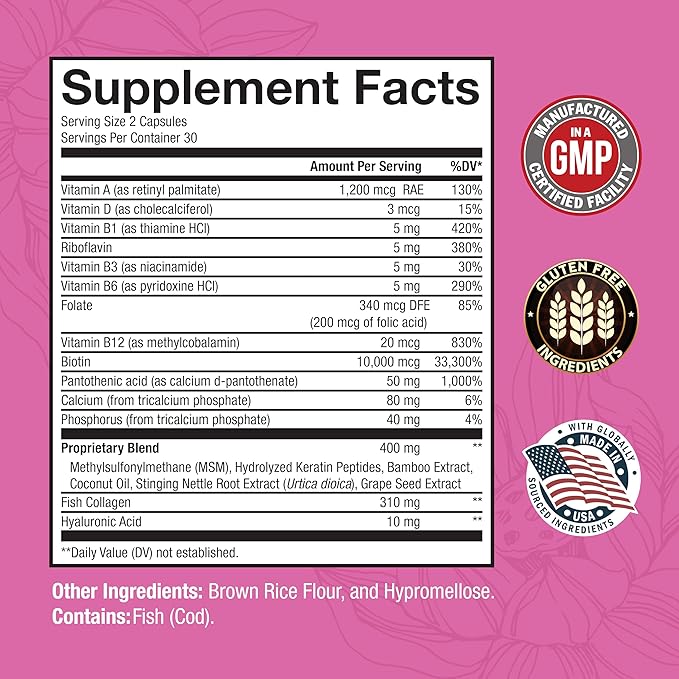 BioSchwartz Biotin Collagen Keratin Supplement - Hair Vitamins for Women - 10000mcg Biotin with Hyaluronic Acid & B Complex - Non-GMO 60 Capsules Beauty Supplement - Hair and Nails Vitamins for Women