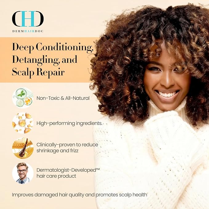 Hair Mask, Deep Conditioning Hair Mask, Hydrating Detangler Moisturizing Dermatologist-Developed Treatment for Curly, Dry, Frizzy, Swimmer's Hair & Itchy Scalp – 5.5 oz