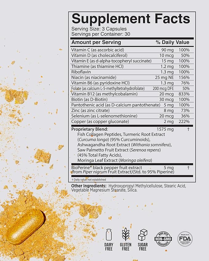 Advanced Hair, Skin & Nails Vitamins – Doctor-Developed Hair Supplement with Biotin, Collagen Peptides, Vitamin E & B12 – Clinically Tested 12-Week Results, Made in USA, Non-GMO