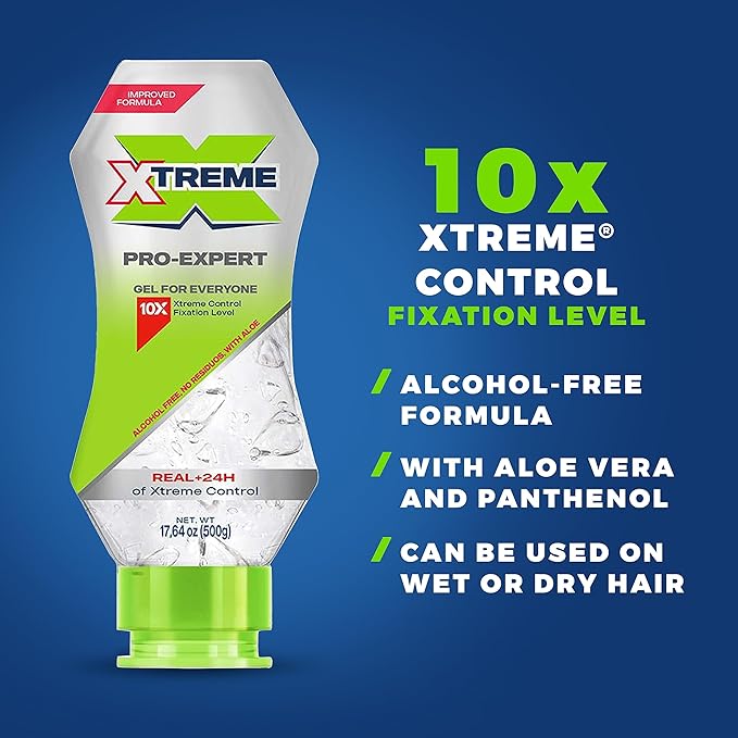 Xtreme Pro-Expert Clear Styling Hair Gel, Alcohol-Free 24-Hours Xtreme Control With Aloe Vera, 17.64 oz Squeeze Bottle (Pack of 12)