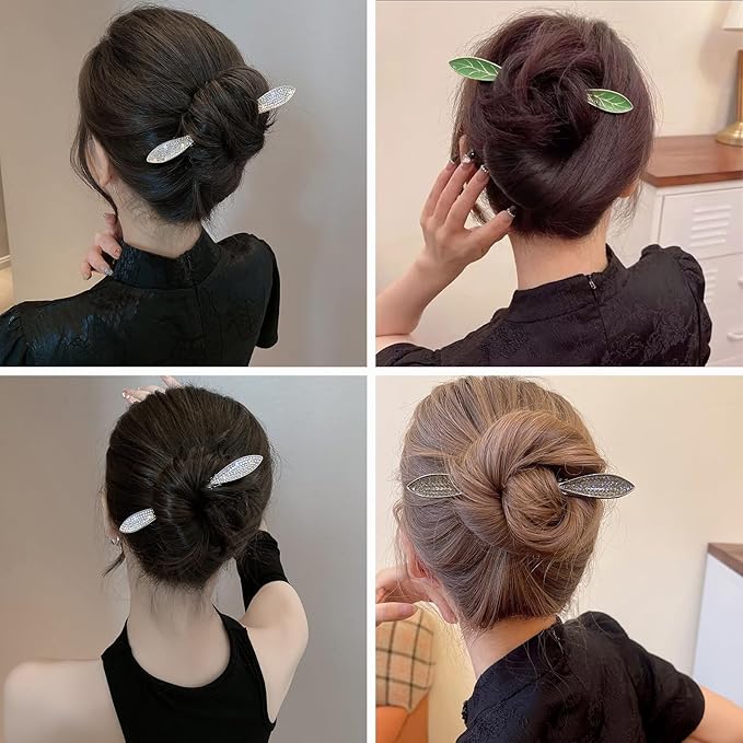 2 Pcs French Hair Pins for Women,Hair Sticks for Buns,Buns and Updos with No Hair Damage,Gold Metal Rhinestone French Pin Great Hold,Suitable for fine & thick hairUS316 (Gold)