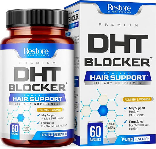 DHT Blocker Hair Growth Support Supplement - Saw Palmetto + Hair Vitamins for Women & Men - Supports Healthy Hair Growth & Thick & Strong-Hair - May Support Healthy DHT Levels - Low Loss Capsules