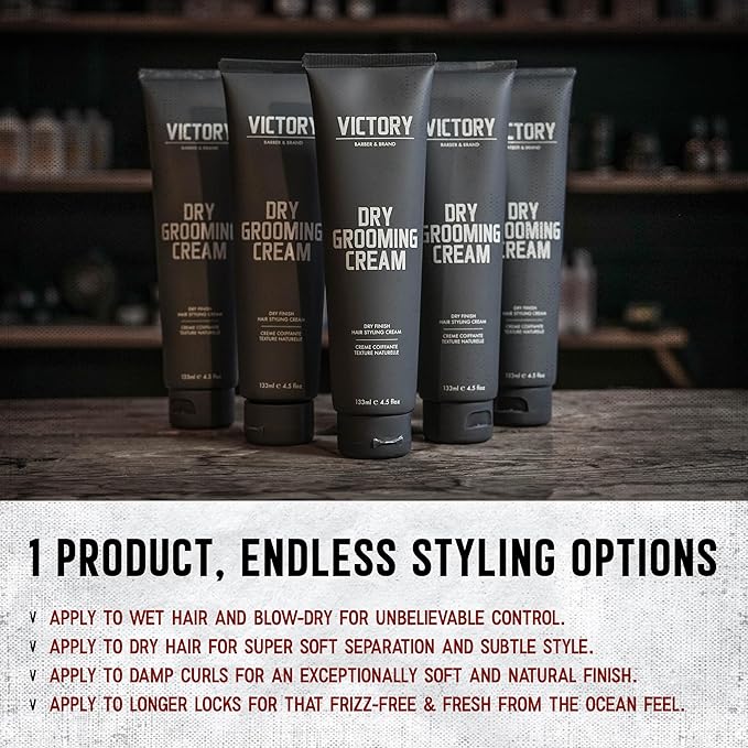 Dry Grooming Hair Cream for Men by Victory Barber & Brand | Men’s Hair Products Made in the USA | Anti Frizz Styling Cream | Wave Pomade for Styling Medium Length Hair with a Natural Finish