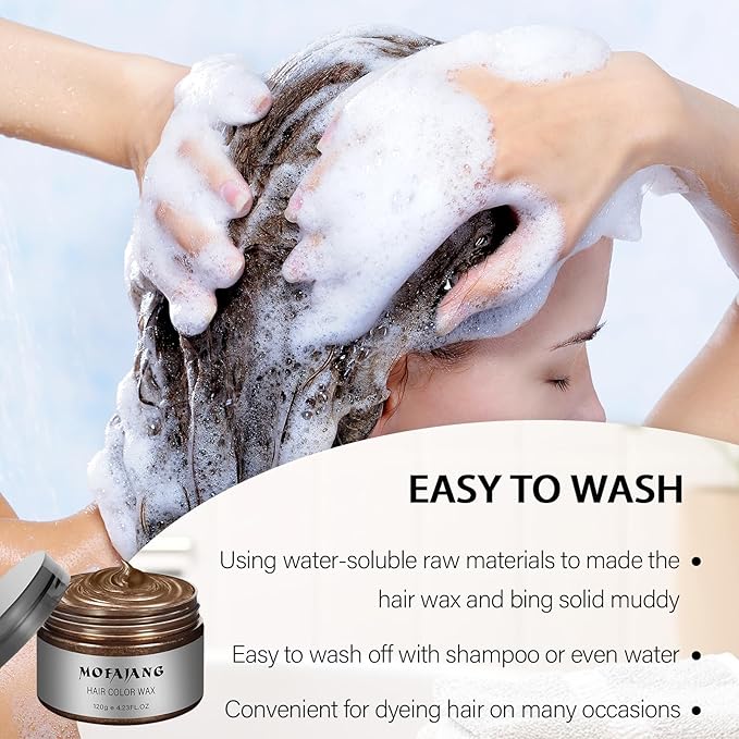 Temporary Hair Color Wax,Hair Spray Color, Hair Wax Color 4.23 oz, Easy Washout Temporary Hair Dye for Halloween,Cosplay, Party (Brown, 4.23)