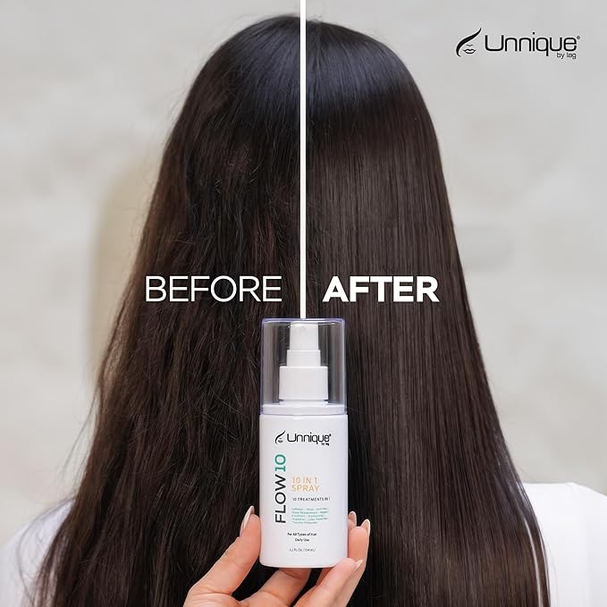 UNNIQUE Flow10, 10-in-1 Styling Spray Leave-In, Smooth & Shine, Frizz Control, Keratin Treatment Finish, Color Protection, All Hair Types, 5.2 Fl oz / 154ml