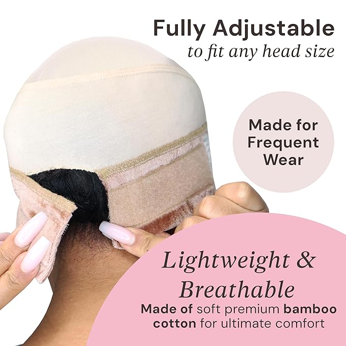 Milano Collection GripCap for Women, 2 in 1 Wig Cap with Grip Band Plus Wig Cap for Lace Frontals, Fully Adjustable, Comfortable, and Breathable Fabric for Secure Fit, Nude, 2 Pack