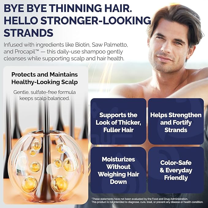 Anti-Thinning Peptide Shampoo – Sulfate Free Thickening & Hydrating DHT Shampoo With Biotin, Caffeine & Saw Palmetto, Formulated For Women & Men, Safe For Color-Treated & All Hair Types, 16 fl.oz