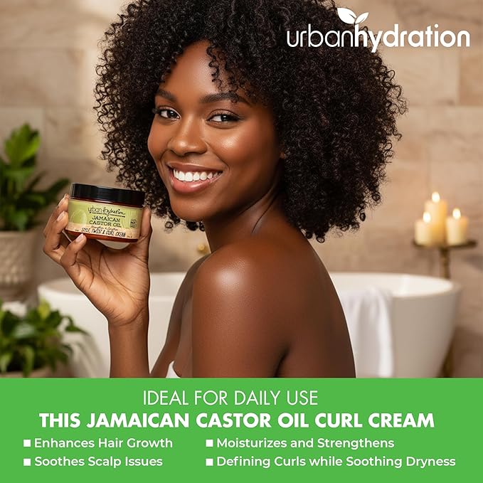 Urban Hydration Jamaican Castor Oil Curl Styling Cream | Sulfate, Paraben and Dye Free, Moisturizes, Thickens, Prevents Breakage and Lengthens For Strong Hair, All Hair Types, 8.4 Ounces