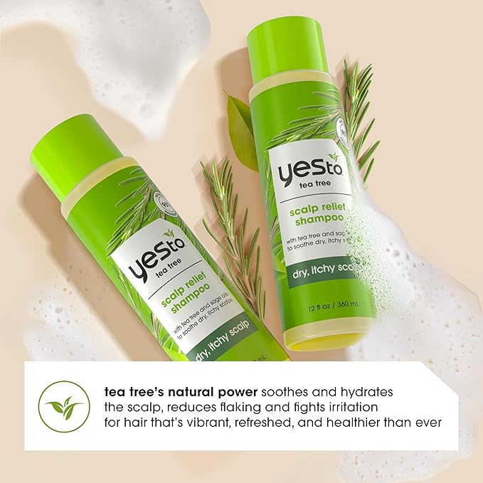 Yes To Tea Tree Scalp Relief Shampoo, pH Balancing Formula To Calm Dry Itchy Scalp While Moisturizing & Nourishing Hair, With Tea Tree & Sage Oil, Natural, Vegan & Cruelty Free, 12 Fl Oz