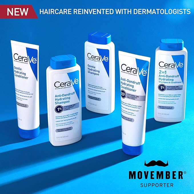CeraVe 2 In 1 Hydrating Anti Dandruff Shampoo And Conditioner, 1% Pyrithione Zinc Dandruff Treatment, Color Safe & Sulfate Free Shampoo And Conditioner, Helps Eliminate Dandruff & Relieve Itchy Scalp