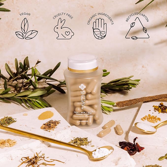 Shedavi Iconic Natural Hair Vitamins for Fast Hair Growth - Pure Hair Supplements Formulated with Vitamins to Promote Thicker, Stronger Hair - Vegan Hair Care for Hair Loss - Non-GMO (60 Capsules)