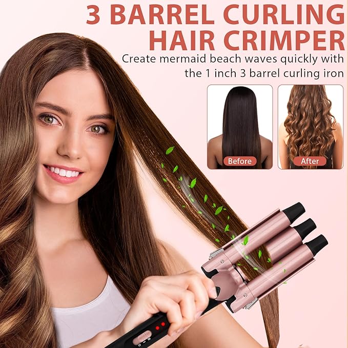 5 in 1 Curling Iron Set, 3 Barrel Curling Iron Set with Curling Brush (1.5 inch),4 Interchangeable Ceramic Curling Wand (0.5-1.25"), Instant Heat Up, 2 Temps Setting, with Comb & Glove & 2 Hair Clips