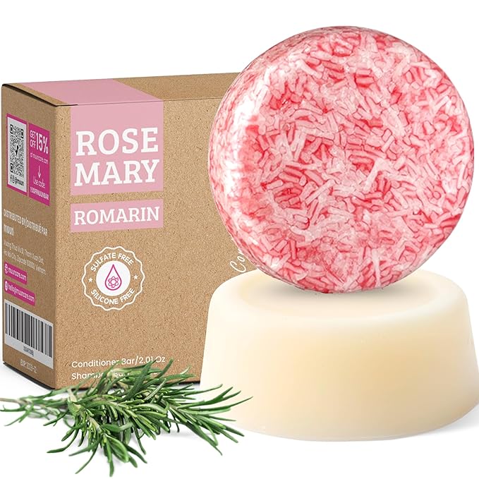 Muun Rosemary Shampoo and Conditioner Bar - Strengthening & Volumizing Solid Soap Bars, Clarifying Shampoo For Oily Hair & Scalp, pH Balanced, Sulfate & Silicone Free