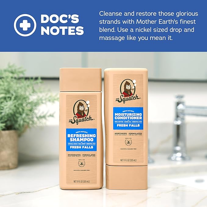 Dr. Squatch Natural Men's Shampoo and Conditioner Set - Healthy, Full Looking Hair - Fresh Falls Natural Shampoo and Conditioner for Men (11 fl oz, 2-Pack)