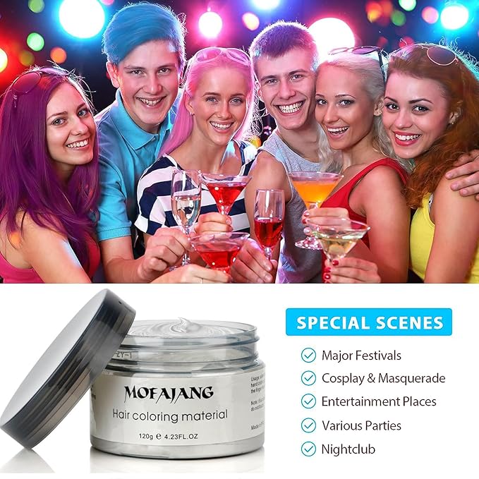 Temporary Hair Color Wax,Hair Spray Color, Hair Wax Color 4.23 oz, Easy Washout Temporary Hair Dye for Halloween,Cosplay, Party (White, 4.23)