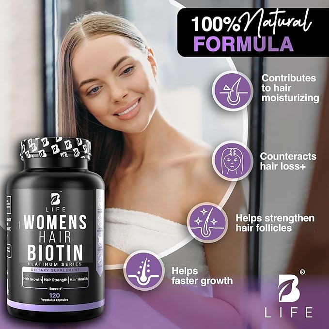 Hair Vitamins for Hair Loss for Women – Biotin 10000 mcg – Hair Growth Treatments for Women – Healthy Hair Skin and Nails – Collagen Promotes Hair Strength and Health - 120 Capsules – 30 Servings