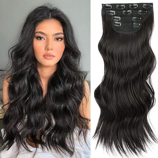 Vigorous Clip in Hair Extensions 20Inch Brown Black Hair Extension 4Pcs Natural & Soft Thick Fiber Double Weft Hairpieces for Women