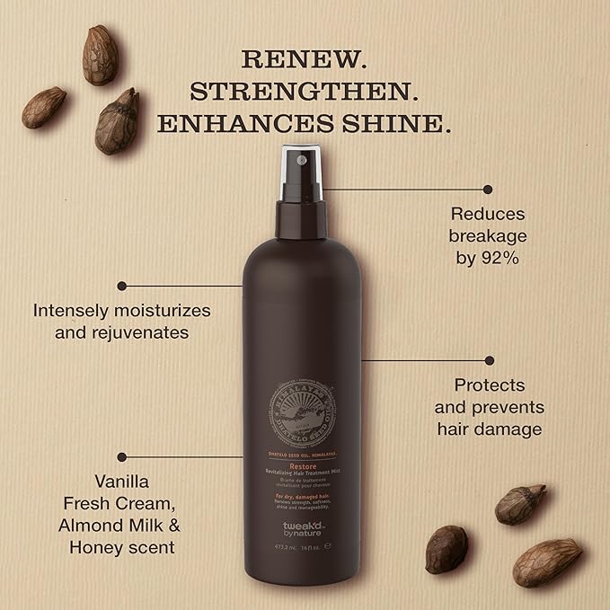 Tweak’d by Nature - Restore Revitalizing Hair Treatment Mist, Heat Protectant for Hair Spray, Leave In Treatment with Argan Oil for Healthy Shine, Sulfate Free, Paraben Free (16oz)
