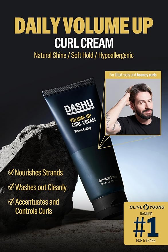 DASHU Daily Volume Up Curl Cream | Hair Curling Cream for Men w/Vegetable Oil & Protein Ingredients | Hydrating Curl Cream for Wavy Hair (5.46 fl oz)